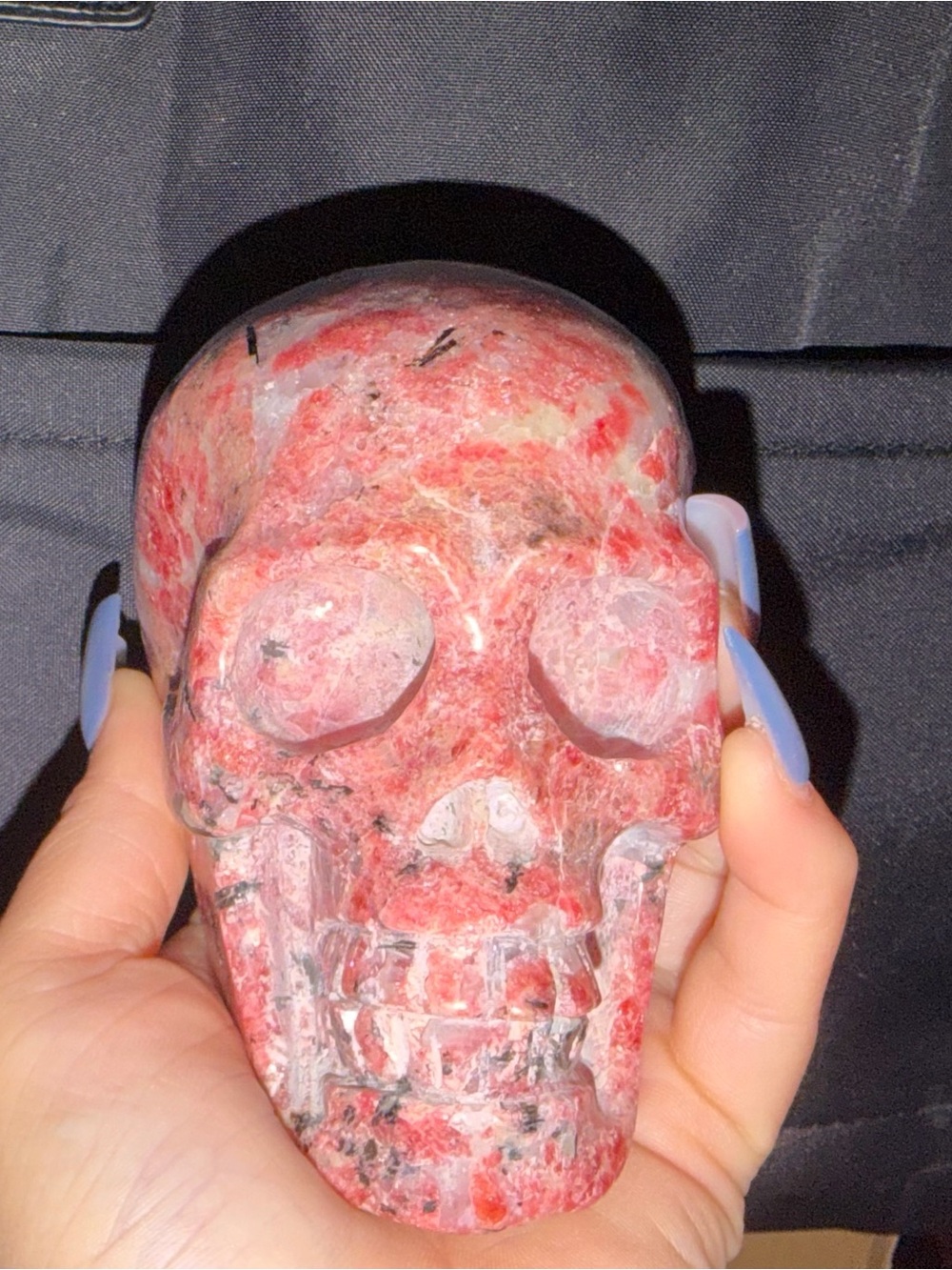 Rhodonite Crystal Skull Figurine - Pink Red Decorative Accent